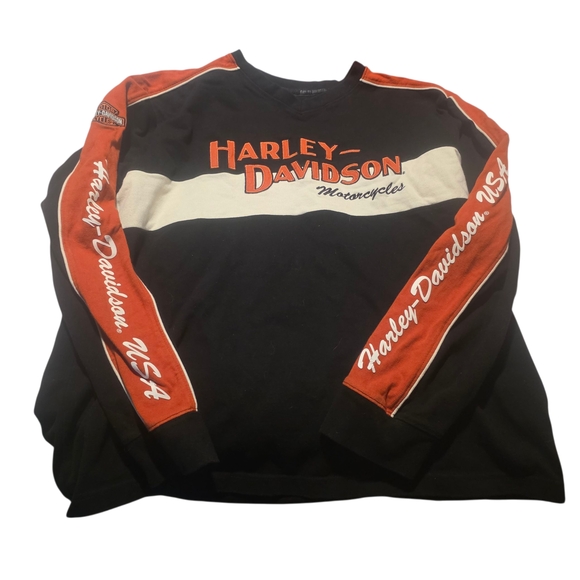 Harley-Davidson Men's Black and Orange Long Sleeve Tee - Picture 2 of 4